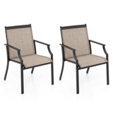 Tangkula Patio Dining Chairs Set of 2, Large Outdoor Chairs with Breathable Seat & Metal Frame