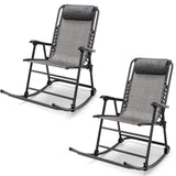Outdoor Folding Rocking Chair, No Assembly Required, Foldable Rocker Recliner with Headrest