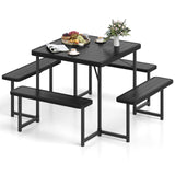 Tangkula 8 Person HDPE Outdoor Square Table and Bench Set with 4 Built-in Benches