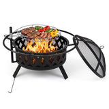 Tangkula Outdoor Round Wood Burning Fire Pit with Adjustable & Rotatable Grill Grate