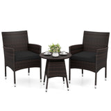 Tangkula 3 Piece Patio Furniture Set | Hand-Woven PE Wicker Conversation Set