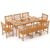 Tangkula 9 Pieces Patio Dining Table Set- Wood Rectangular Dining Table with 1.96” Umbrella Hole and 8 Chairs