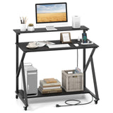Tangkula 39.5" Mobile Computer Desk with Power Outlets for Home Office Bedroom