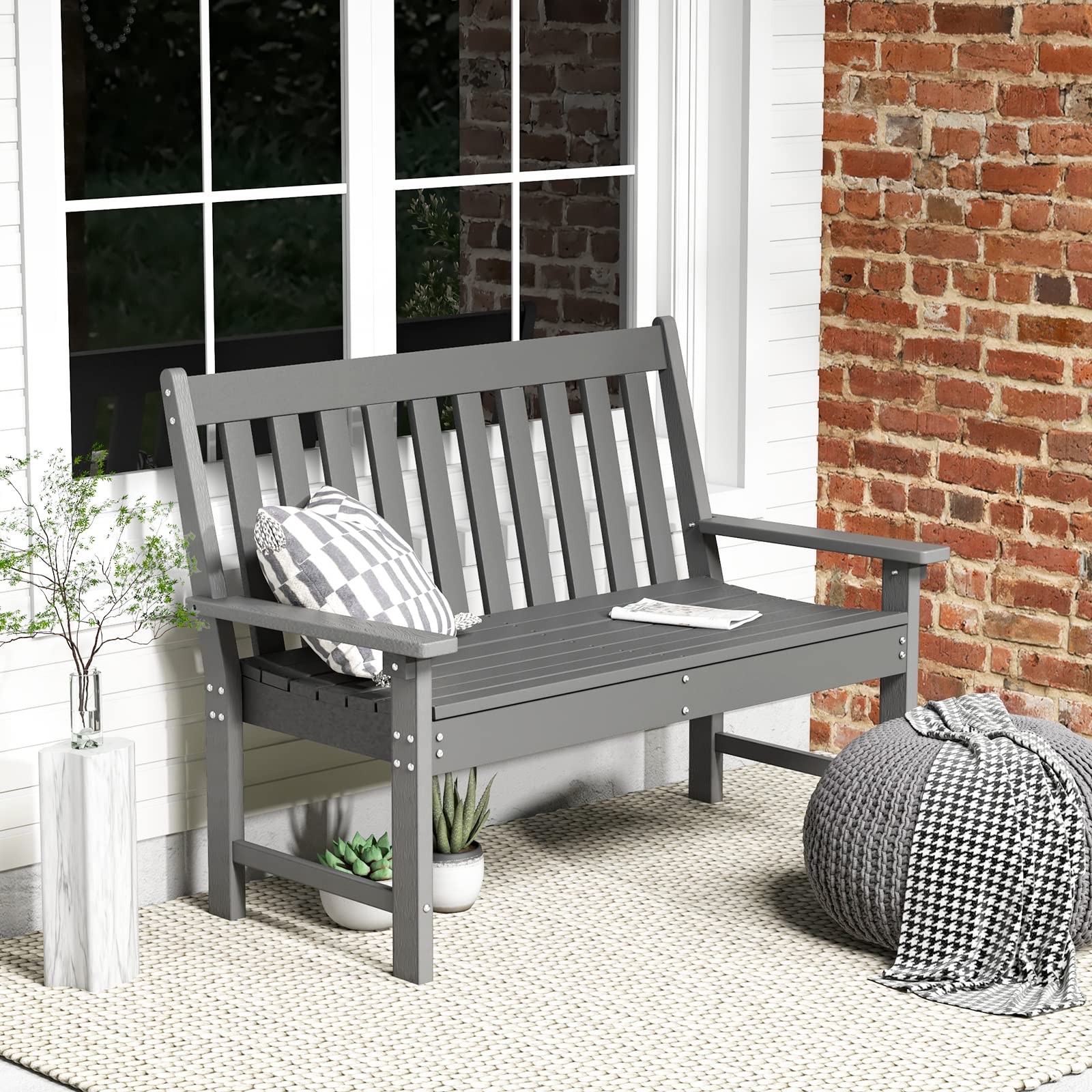 2-Person Outdoor Garden Park Bench, All-Weather HDPE Patio Loveseat Chair  - Tangkula