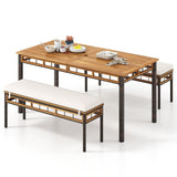 Tangkula 3 Pieces Wood Patio Dining Set