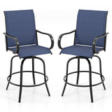 Tangkula Outdoor Swivel Bar Stools, Bar Height Tall Patio Chairs with Armrests & High Back
