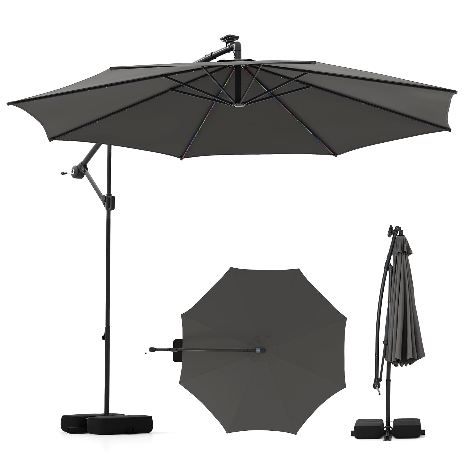10 ft black patio umbrella Tangkula 10 FT Solar Cantilever Patio Umbrella with Base – tangkula