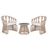 Tangkula 3 Piece Patio Leisure Chair Set with Tempered Glass Tabletop