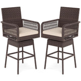 Tangkula Patio 360° Swivel Bar Stool with Cross-Woven Armrests