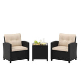 Tangkula 3 Piece Patio Furniture Set, Rattan Conversation Set w/Soft Seat & Back Cushions