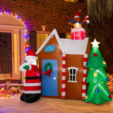 Tangkula 7 FT Christmas Inflatables Ginger House with Santa Claus & Christmas Tree