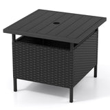Tangkula Outdoor Wicker Table, Rattan Coffee Table with Umbrella Insert Hole, HDPE Tabletop & Sturdy Metal Frame