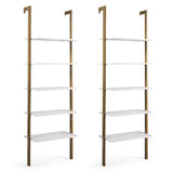 Tangkula Industrial Ladder Shelf Against The Wall, 5-Tier Wall Mount Ladder Bookshelf with Metal Frame
