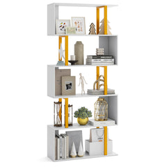 Tangkula 5-Tier Geometric Bookcase, 62-Inch S-Shaped Bookshelf with Metal Frame（White + Gold）
