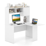 Tangkula L-Shaped Desk with Storage Hutch, Corner Computer Desk with Shelves & Cabinet, White
