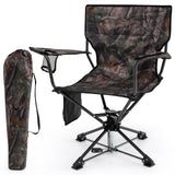 Tangkula Swivel Camping Chair, Portable Lawn Chair with Cup Holder, Storage Pocket, Carrying Bag