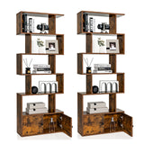 Tangkula S Shaped Bookshelf with Cabinet, 6-Tier Bookcase with Doors, Freestanding Geometric Bookshelves for Living Room