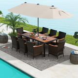 Tangkula 11 Pieces Patio Dining Set with 15ft Double-Sided LED Patio Umbrella (Base Included)