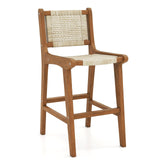 Tangkula Outdoor Natural Rattan Patio Teak Wood Barstool