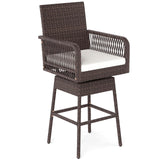 Tangkula Patio 360° Swivel Bar Stool with Cross-Woven Armrests