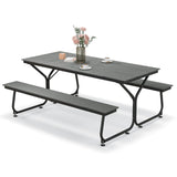 Tangkula 6 FT Picnic Table Bench Set, Outdoor Dining Table & 2 Benches with Heavy-Duty Metal Frame & All-Weather HDPE Tabletop