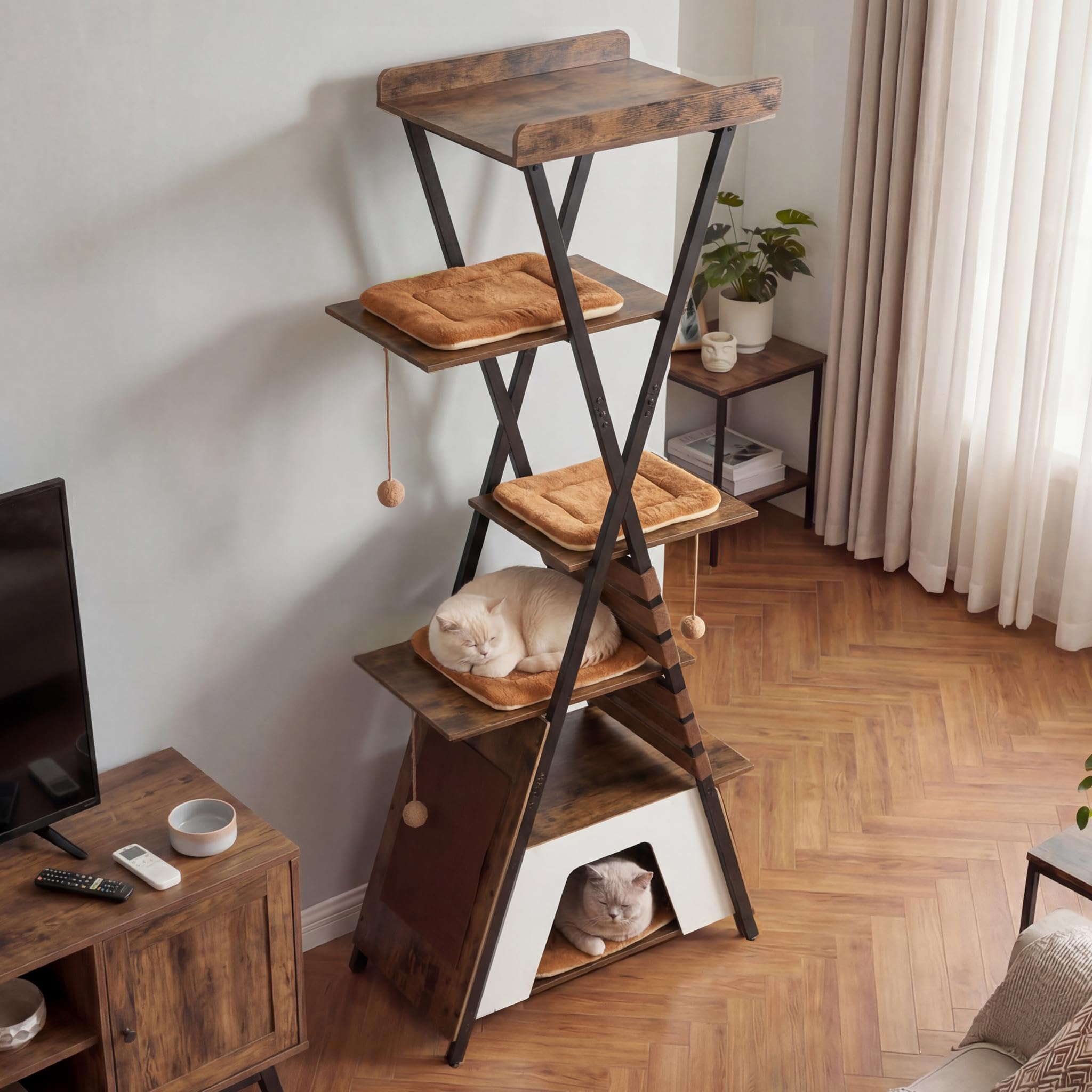 Tangkula 73 Inch Tall Cat Tree Modern Wood Cat Tower