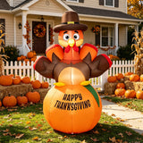 Tangkula 6 FT Happy Thanksgiving Inflatable Turkey Yard Decoration
