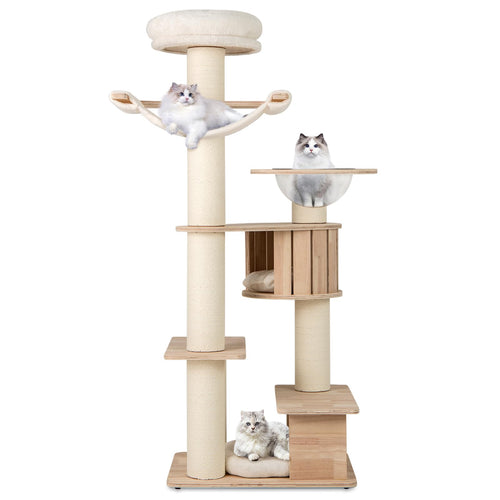 Tangkula Multi Layer Wood Cat Tower with Scratching Posts