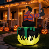 Tangkula 6 FT Animated Halloween Lighted Inflatable Kicking Witch