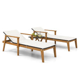 Tangkula 3 Piece Outdoor Chaise Lounge Chair Set, 2 Rattan Cushioned Patio Chaise w/Folding Coffee Table