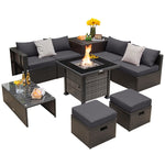 9 Pieces Patio Furniture Set with 50,000 BTU Propane Fire Pit Table - Tangkula