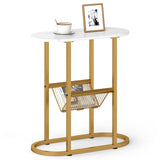 Tangkula 2-tier Industrial Oval Side Table with Mesh Shelf