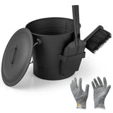 Tangkula Ash Bucket with Lid | 2 Gallon Metal Fireplace Bucket with Handle
