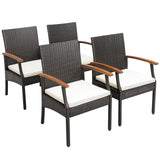 Tangkula Patio Wicker Chair Set of 2, Outdoor PE Rattan Chairs with Soft Zippered Cushion & Acacia Wood Armrests