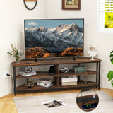 Tangkula Corner TV Stand for TVs up to 65”, TV Console Table w/AC Outlets, USB A Ports, USB C Port