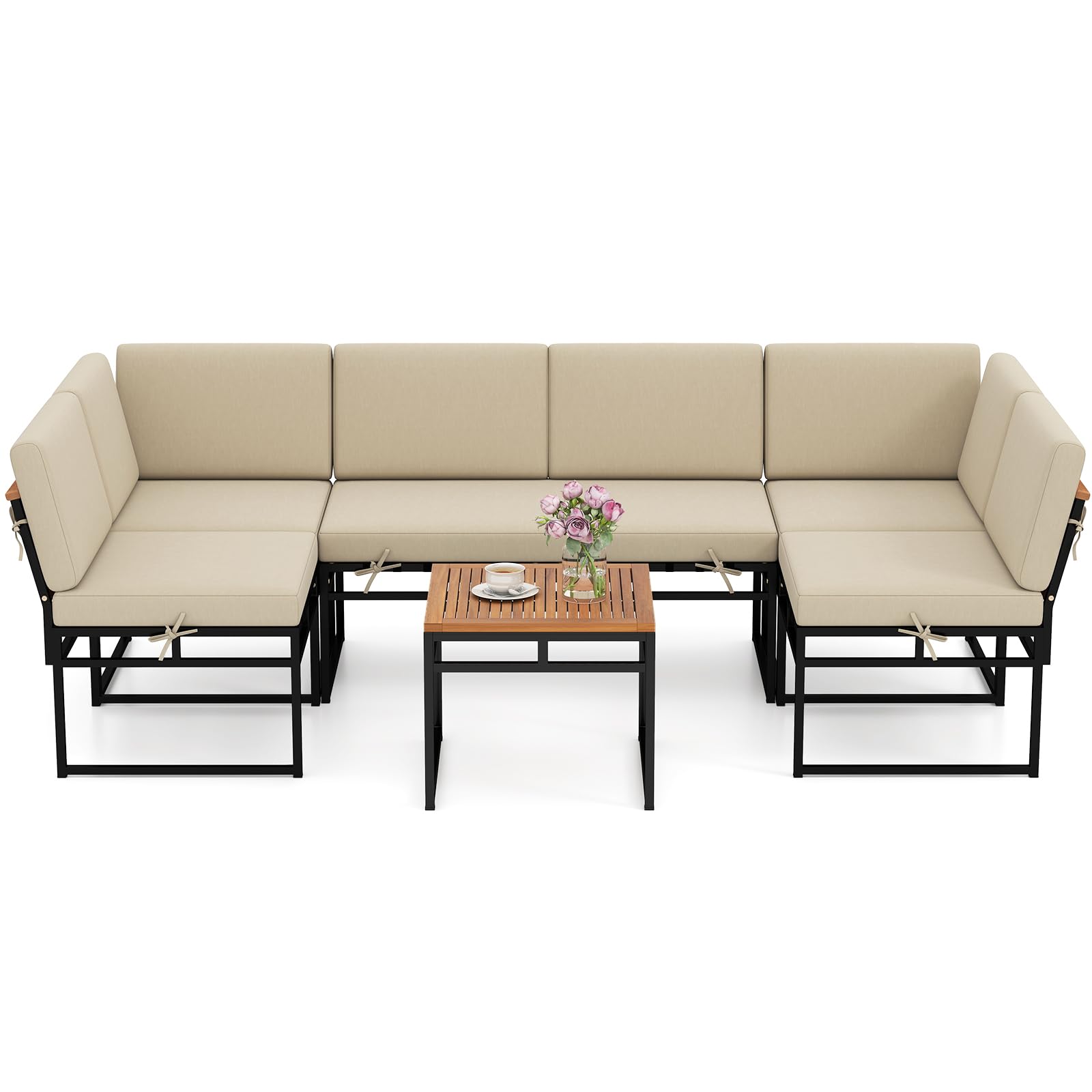 Tangkula 6 Piece Metal Conversation Set w/Cushions & Bungee Rope Seat ...