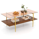 Tangkula 2-Tier Glass Coffee Table