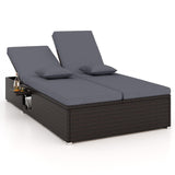 Tangkula Patio Double Chaise Lounge, Patiojoy 6 Position Adjustable Wicker Recliner Bed