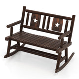 Tangkula Patio Rocking Bench, Carbonized Wood Double Rocker Chair with Ergonomic Seat