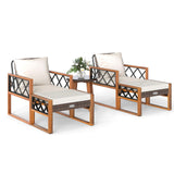 Tangkula 5 Pieces Patio Furniture Conversation Set Outdoor Rattan Acacia Wood Cushioned Chairs with Ottomans