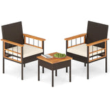 Tangkula 3 Piece Outdoor Wicker Conversation Furniture Set