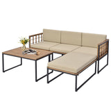 Tangkula 5 Piece Patio Furniture Set, Acacia Wood Sectional Set with Heavy-Duty Metal Frame, Comfy Seat & Back Cushions