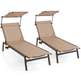 Tangkula Patio Chaise Lounge Chair, Outdoor Recliner with Adjustable Canopy & Cup Holder