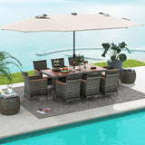 Tangkula 11 Pieces Patio Dining Set with 15 ft Double-Sided Patio LED Umbrella (Base Included)