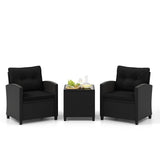 Tangkula 3 Piece Patio Furniture Set, Rattan Conversation Set w/Soft Seat & Back Cushions
