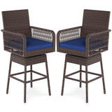 Tangkula Patio 360° Swivel Bar Stool with Cross-Woven Armrests