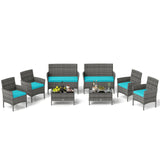 Tangkula 4/8 Piece Patio Rattan Conversation Set, Outdoor Wicker Furniture Set with Loveseat