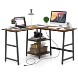 L Shaped Desk, Space Saving Corner Desk w/ 2 Tier Storage Shelves
