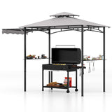 Tangkula 11 x 5 FT Grill Gazebo with Side Awning, 2-Tier Barbecue Gazebo with 2 Shelves, 12 Hanging Hooks