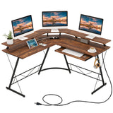 Tangkula L-Shaped Computer Desk with Power Outlet, 51" Corner Computer Workstation with Monitor Stand